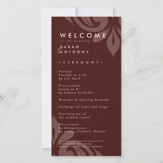 Smaakvol Elegant Damask Mahogany Wedding Program (Voorkant)