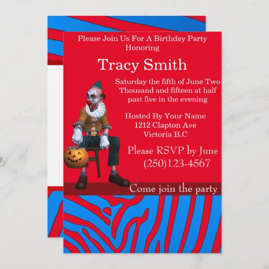 Smaakvol Verjaardagsfeest Clown Uitnodiging (Voorkant / Achterkant)