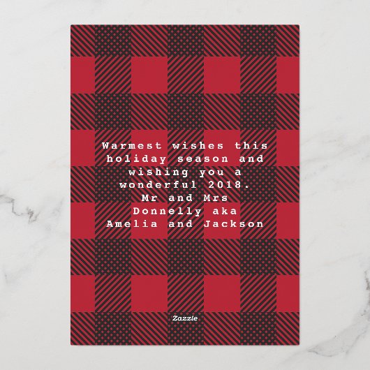 smakelijk en helder roodkleurig folie script kerma folie feestdagenkaart (Achterkant)