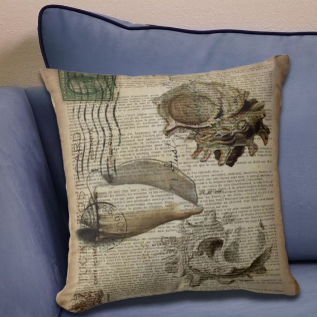 smakelijk woordenboek print modern  seashell kussen (beachy dictionary print modern vintage seashell throw pillow)