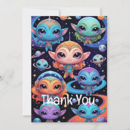 Smal Meerkleurige Buitenaardse Wezens in de Ruimte Bedankkaart