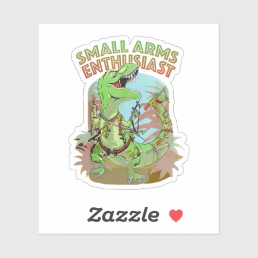 Small Arms Enthusiast Funny T-Rex Dinosaur Gun Sticker (Vel)
