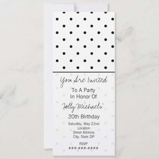 Small Black Polka Dots Party Uitnodiging (Voorkant)