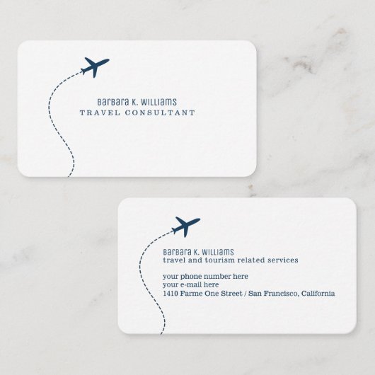 Small Blue Plane White Travel Consultant Visitekaartje (Voorkant / Achterkant)