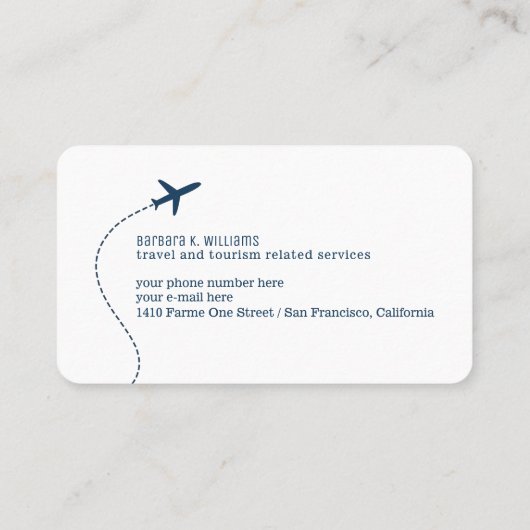 Small Blue Plane White Travel Consultant Visitekaartje (Achterkant)