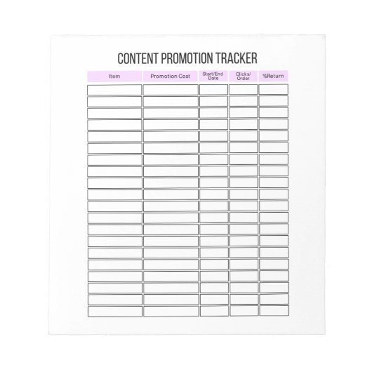 Small Business Content Promotion Tracker Notepad Notitieblok (Voorkant)