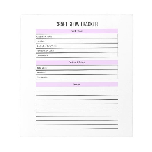 Small Business Craft Show Tracker Planner Notitieb Notitieblok (Voorkant)