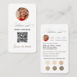 Small Business Discount Loyalty QR Code Boho Beige Visitekaartje