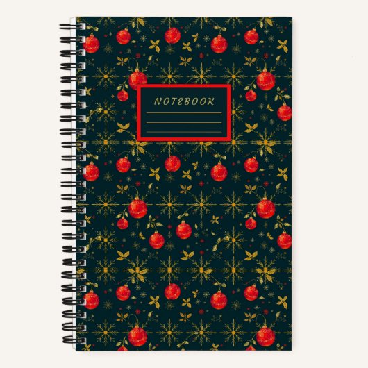 Small Festive Christmas Notebook - Red Ornaments Notitieboek (Voorkant)