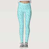 Small Linked Blauwgroen Hearts Patroon boven paste Leggings (Voorkant)