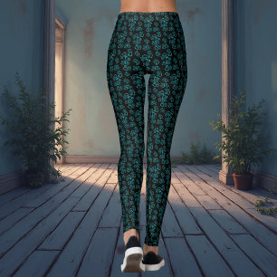Small Linked Blauwgroen Hearts Patroon boven wit Leggings