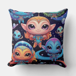 Small Multi-Coloured Aliens in Space Kussen