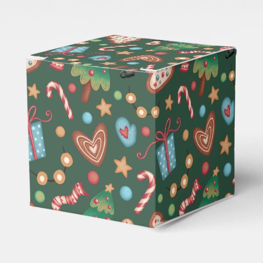 Small Party Favor Gift Box Green Christmas Pattern Bedankdoosjes (Voorkant Zijde)