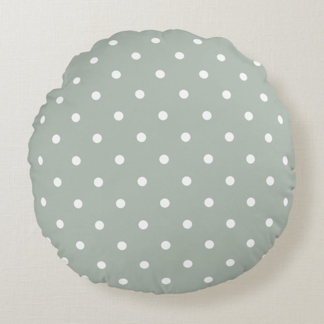 Small Polka Dots Pattern: Sage Green Rond Kussen (Voorkant)