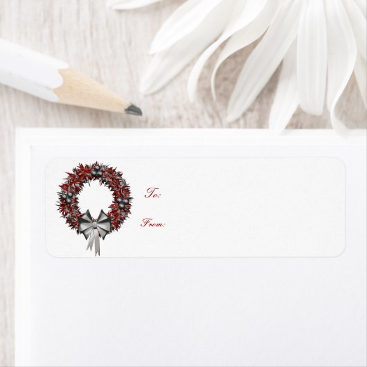 Small Self-Stick Red & SIlver Wreath Gift Labels (Insitu)