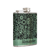 Small Steampunk Verdigris Bronze Gears Aangepaste  Heupfles (Rechts)