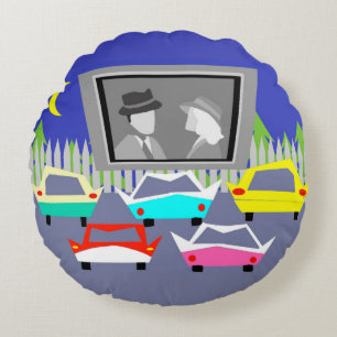 Small Town Drive-In Movie Round Sierkussen Rond Kussen