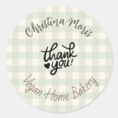 Small Vegan Home Bakery Thank You Pattern Ronde Sticker (Voorkant)