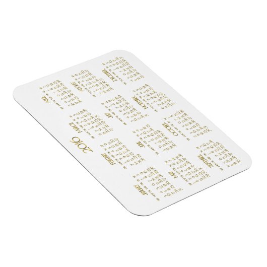 Small White and Gold Yarly Calendar 2016 Magnets Magneet (Rechterzijde)