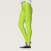 Small white polka dots on lime green leggings  (Gauche)