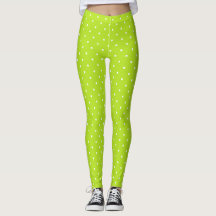 Small white polka dots on lime green leggings 
