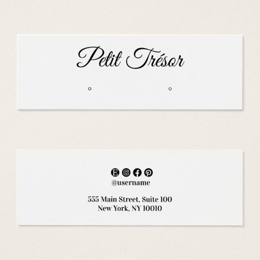 Small White Script  Stud Earring Display Mini Visitekaartjes (Voorkant /achterkant)