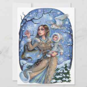 Small Wonders Elf Baby Fantasy Snow Owl Art Kaart