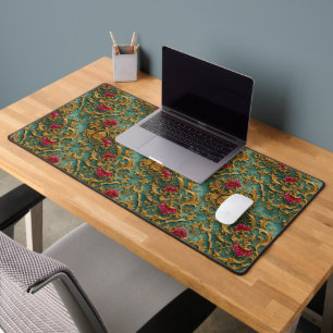 Smaragd Barok Bloem met Gouden Ornamenten Bureaumat