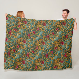 Smaragd Barok Bloem met Gouden Ornamenten Fleece Deken
