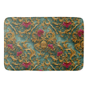 Smaragd Barok Bloemmotief met Gouden Ornamenten Badmat