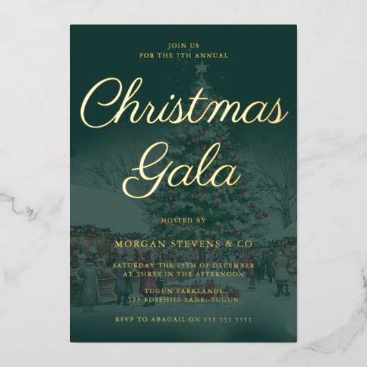 Smaragd Bedrijfs Kerstgala Feest Goud Folie Uitnodiging (Voorkant)