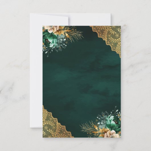 Smaragd Bloemen Goud Kant Cream Moslim Bruiloft RSVP Kaartje (Achterkant)