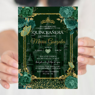 Smaragd Bloemen Groene Quinceañera Vlinder Kaart