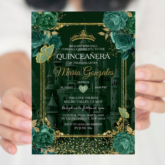 Smaragd Bloemen Groene Quinceañera Vlinder Kaart
