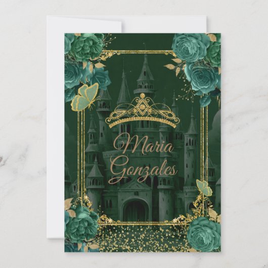 Smaragd Bloemen Groene Quinceañera Vlinder Kaart (Achterkant)