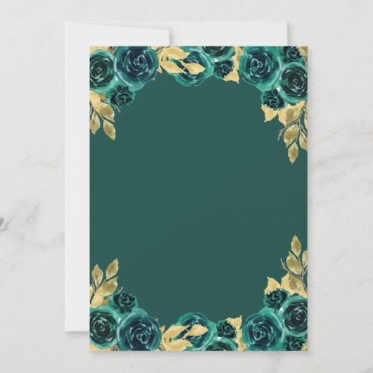 Smaragd Bloemen Prinses Gouden Boog Quinceanera Aankondiging (Achterkant)