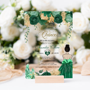 Smaragd Bloemen Prinses Mis Quince Quinceañera Acryl Uitnodigingen