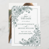 Smaragd BloemenlijnArt Foto Opslaan van de Datum Kaart (Voorkant / Achterkant)