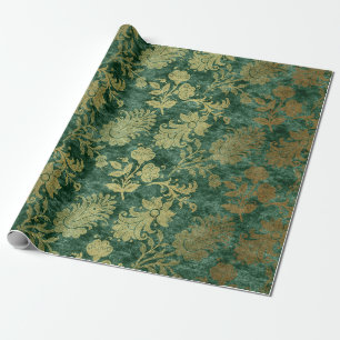 Smaragd Bloemig Fluwelen Damast Cadeaupapier