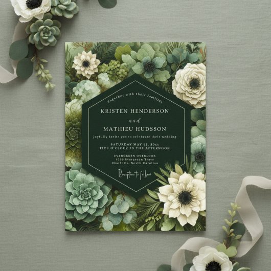 Smaragd Botanische Weelderige Huwelijk Kaart