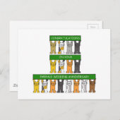 Smaragd Bruiloft Jubileum Cartoon Katten Briefkaart (Voorkant / Achterkant)