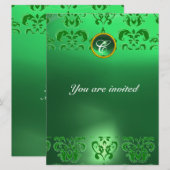 SMARAGD DAMAST EDELSTEEN MONOGRAM groen Kaart (Voorkant / Achterkant)