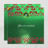 SMARAGD DAMAST EDELSTEEN MONOGRAM groen rood Kaart (Voorkant / Achterkant)