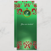 SMARAGD DAMAST EDELSTEEN MONOGRAM groen rood Kaart (Voorkant / Achterkant)