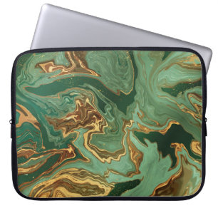 Smaragd Elegantie: Gouden Marmeren Luxe Laptop Sleeve