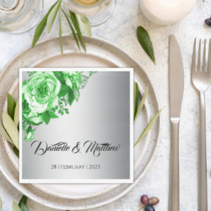 Smaragd Elegantie Zilveren Bruiloft Servet