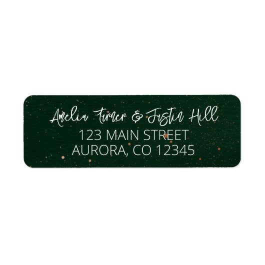 Smaragd en Bronzen Waterverf Trouwadres Etiket (Voorkant)