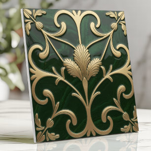 Smaragd en Goud Art Nouveau Bloemmotief Tegeltje