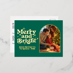 Smaragd en goud vrolijk en helder retro kerst folie feestdagen briefkaart