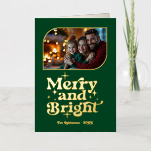 Smaragd en Goud Vrolijk en Stralend Foto Kerstmis Folie Feestdagenkaart